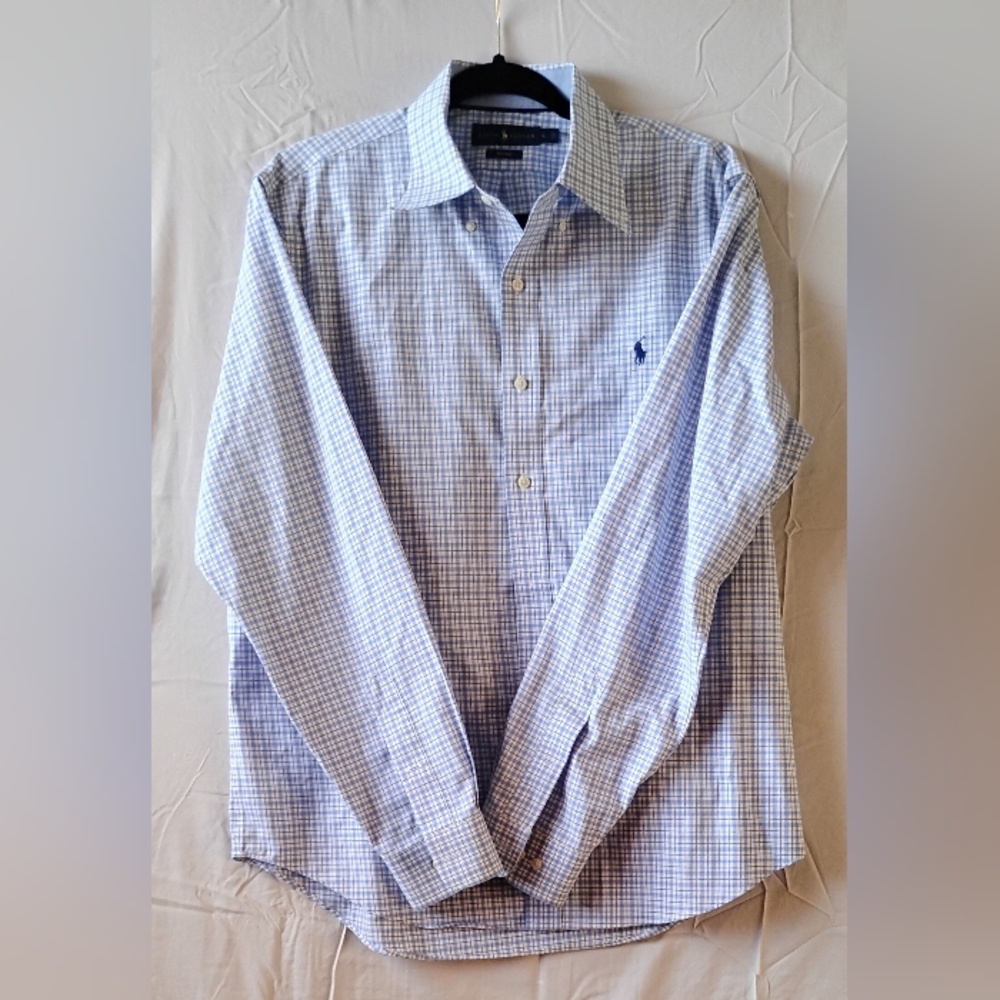 Ralph Lauren Men's Blue Checkered Shirt Size Large Non-iron